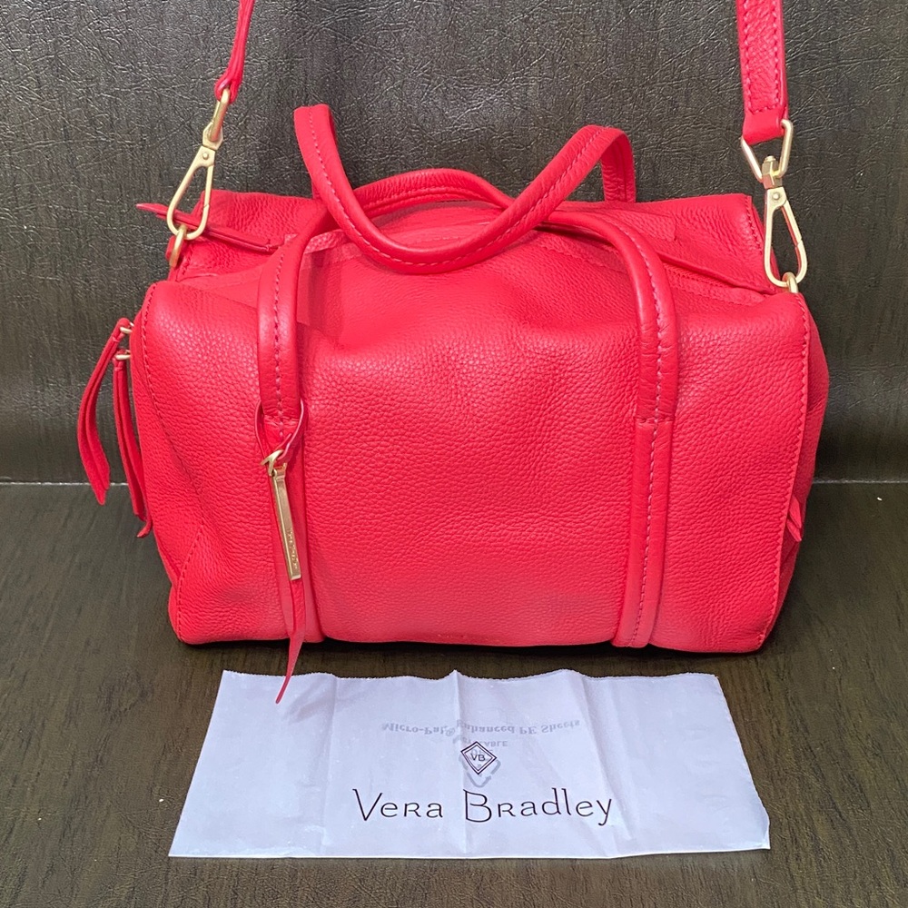 Vera Bradley  Red Pebbled Leather Large Handbag/Satchel/ Crossbody Like New!